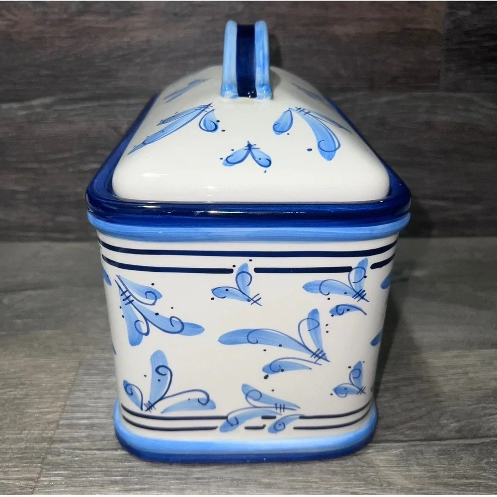 Vtg Stonelite Inspirado Blue White Lemon Design Bread/Biscotti Box Seattle USA